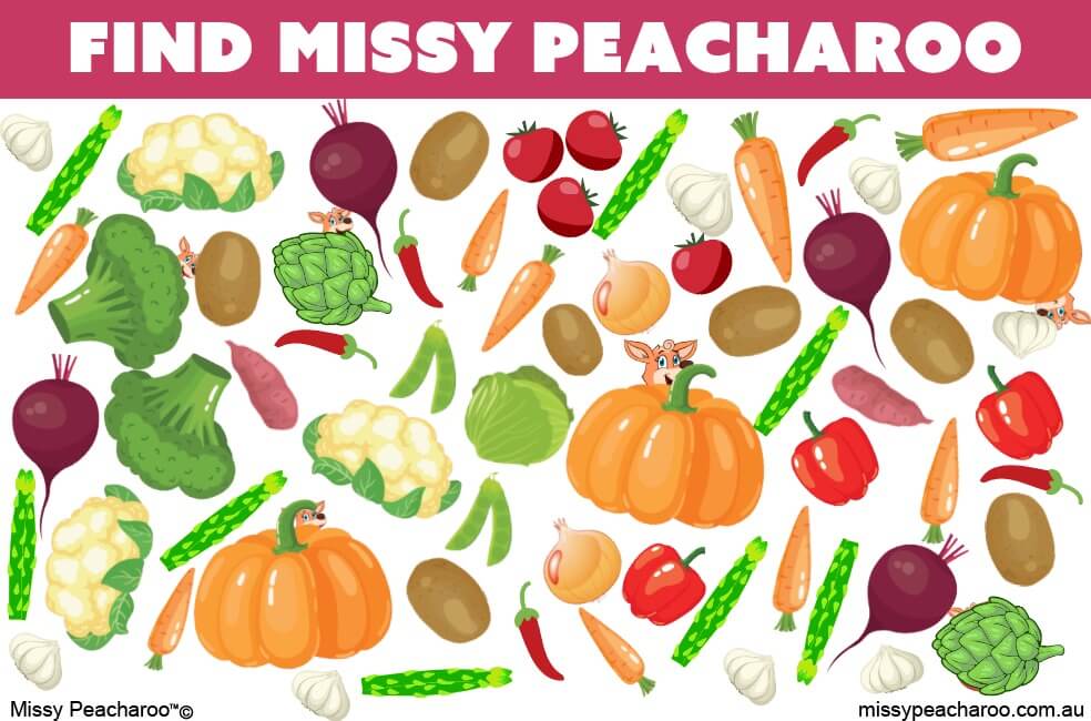 Find Missy Peacharoo in the veggies